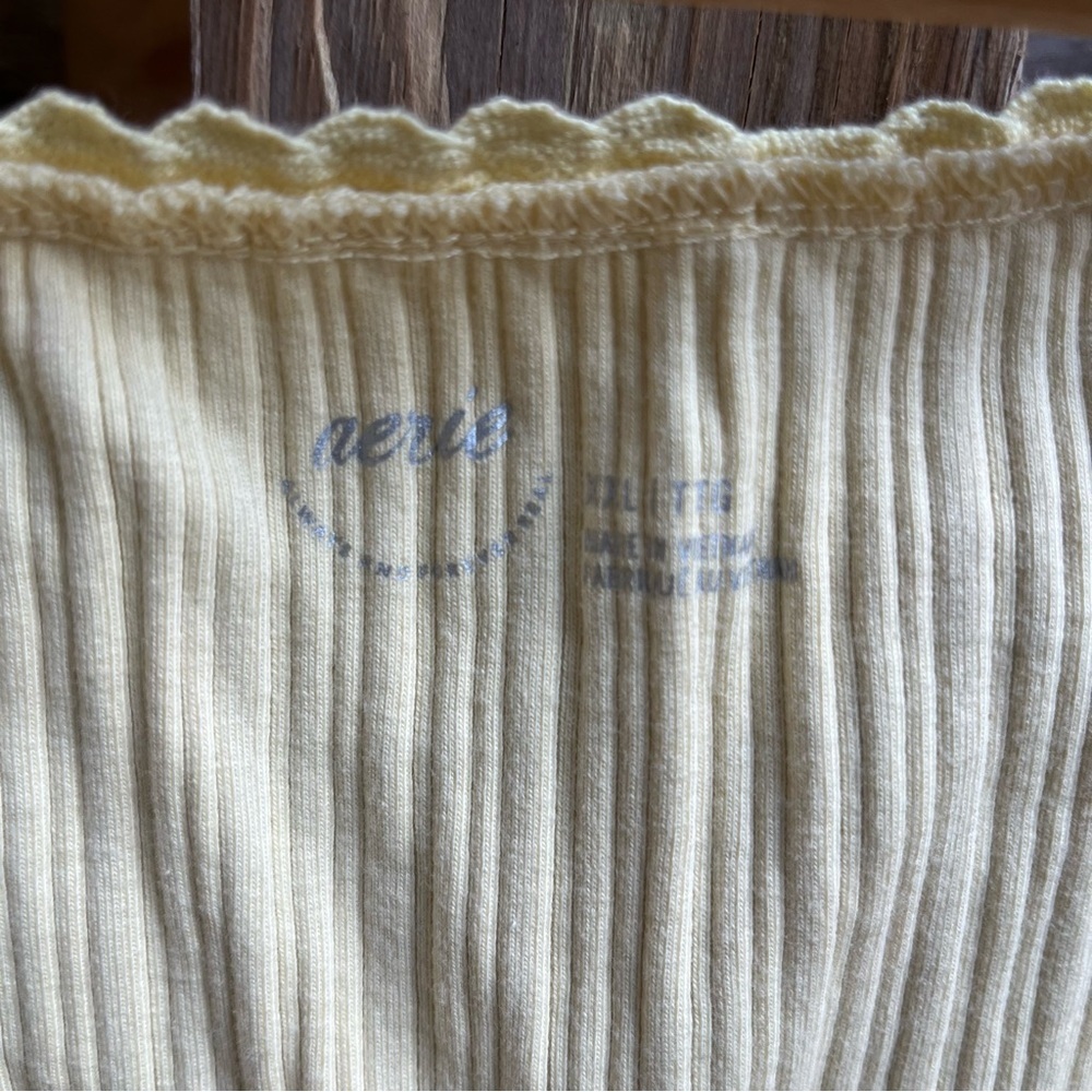 aerie Pale Yellow Ribbed Button Front Tank Top - Picture 2 of 3